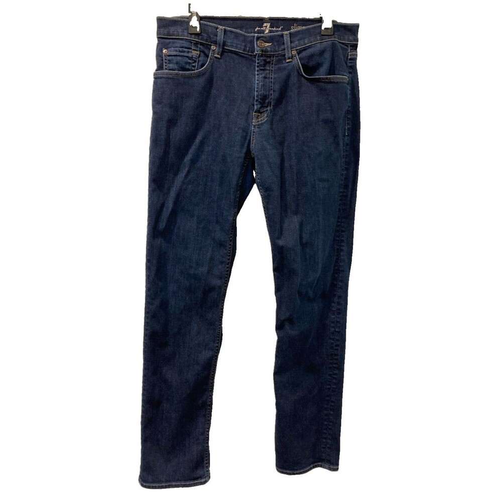 Men's 7 For All Mankind Slimmy Slim Straight Jeans Comfort Fit Blue Size 34x31